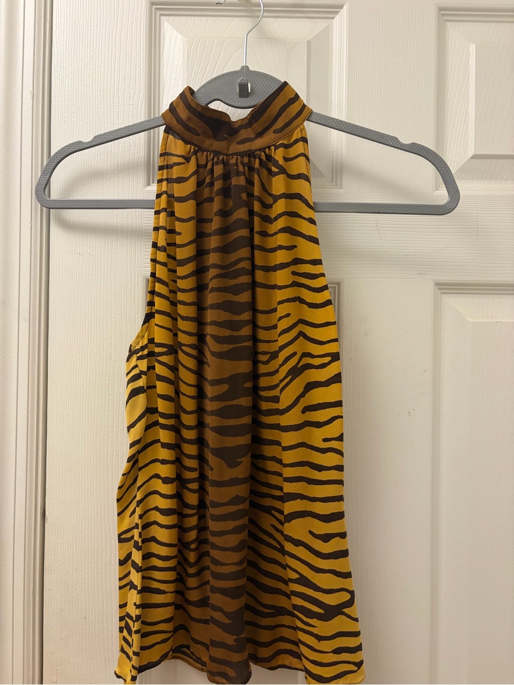 Michael Kors Brown and Mustard Tiger-Print Halter Top